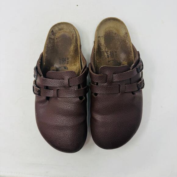 Birki’s Brown Leather Clogs Sandals Slip On Comfort Double Buckle EU 39 US 8 - Picture 5 of 10